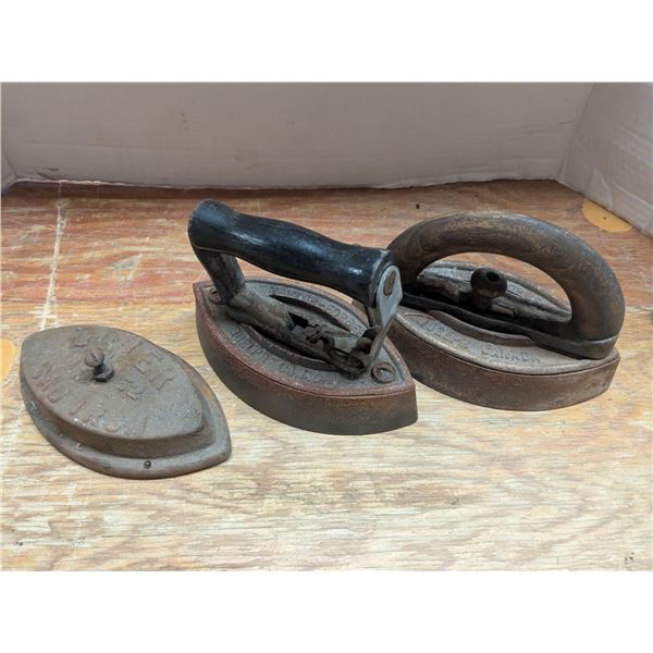 (3) Antique Sad Irons w/ (2) Handles