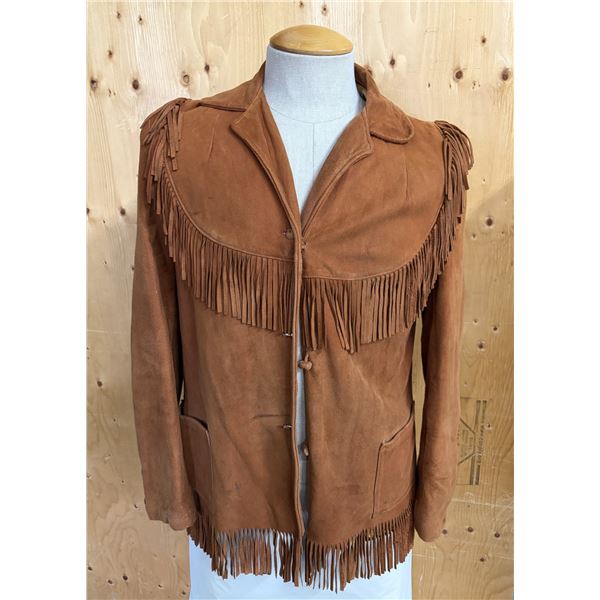Vintage Victoria brown suede western fringe jacket featuring a layered fringed capelet and leather b