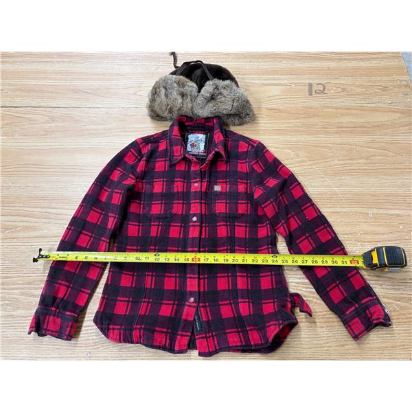 Large Shirt and Fur Winter Hat.