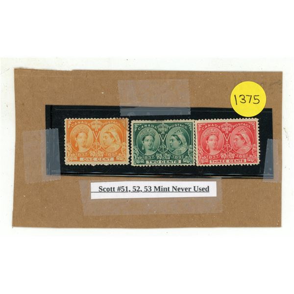Scott #51, 52, 53 Mint Never Used.