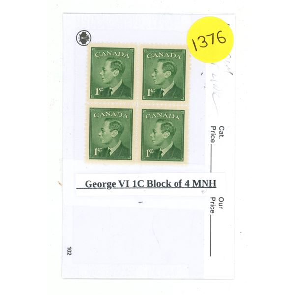 George VI 1C Block of 4 MNH.