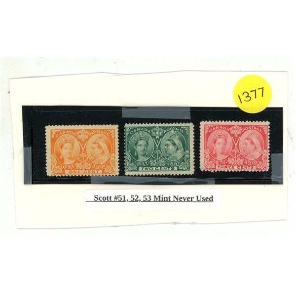 Scott #51, 52, 53 Mint Never Used.