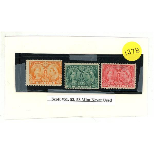 Scott #51, 52, 53 Mint Never Used.