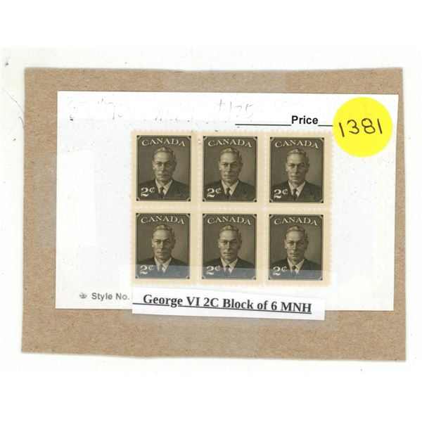 George VI 2C Block of 6 MNH.