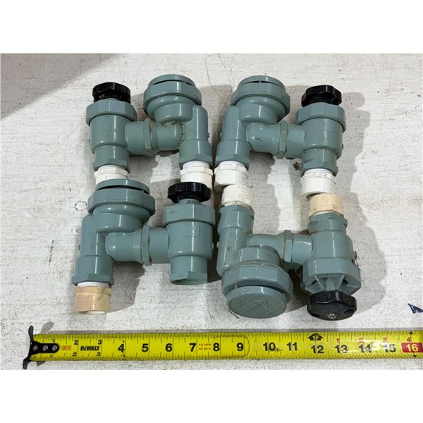 Older green plastic manual anti-siphon or inline sprinkler/irrigation valve assemblies and component