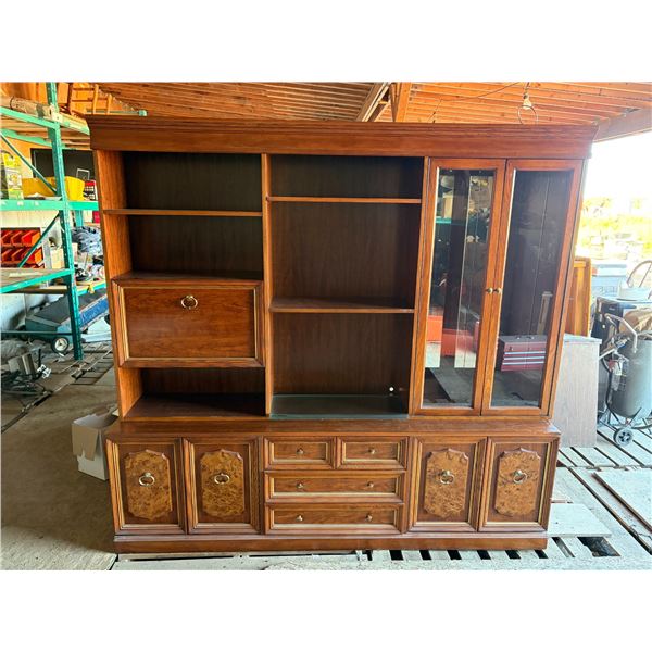 Large Solid 2 Pieces Wood China Cabinet. (Total Height 76 Inch, Length 81 Inch, Breadth 18 Inch)