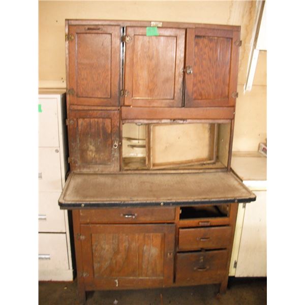 antique hoosier w/ enamel top - 28"x42"x68"H