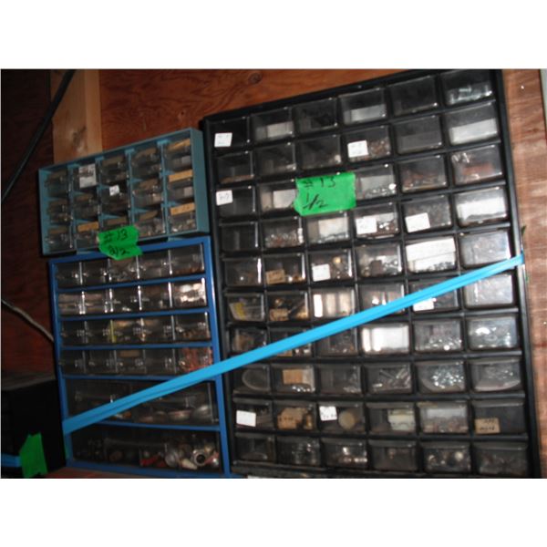 3x shop organizers - nipples, washers, rivets, screws, etc. - largest is 14.5"x6.5"x18"H