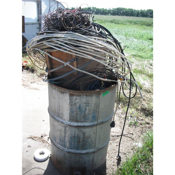 barrel of assorted copper, wire, etc.