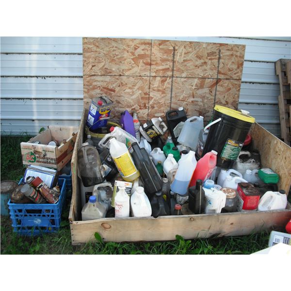 large lot of partial oils, antifreeze, etc.