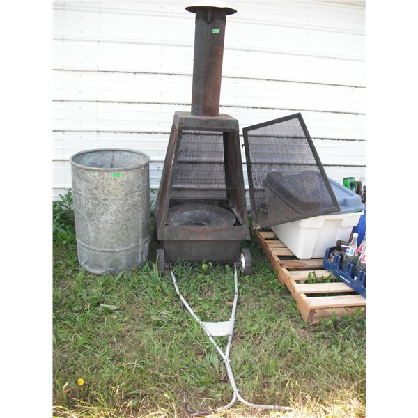 portable firepit w/ galvanized water barrel