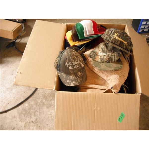 lot of hunting jackets, overalls, trucker caps, etc.