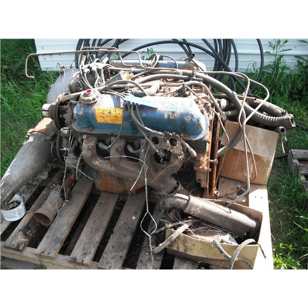 Ford 351 Winsor V8 engine w/ transmission and parts - as-is, was stored inside