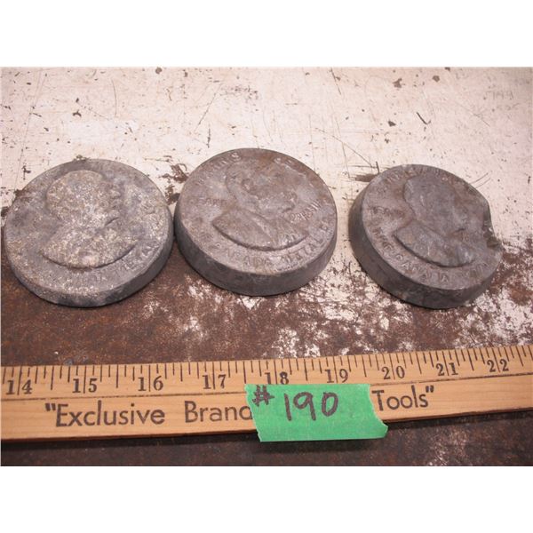 3x Massey Harris/Harris Metal heavy paperweights - 3"W