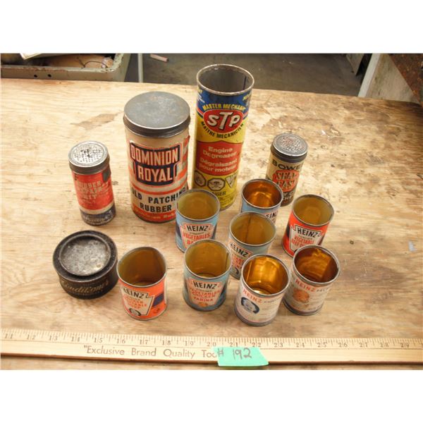 lot of vintage tins - Heins junior, STP, Dominion Royal, etc.