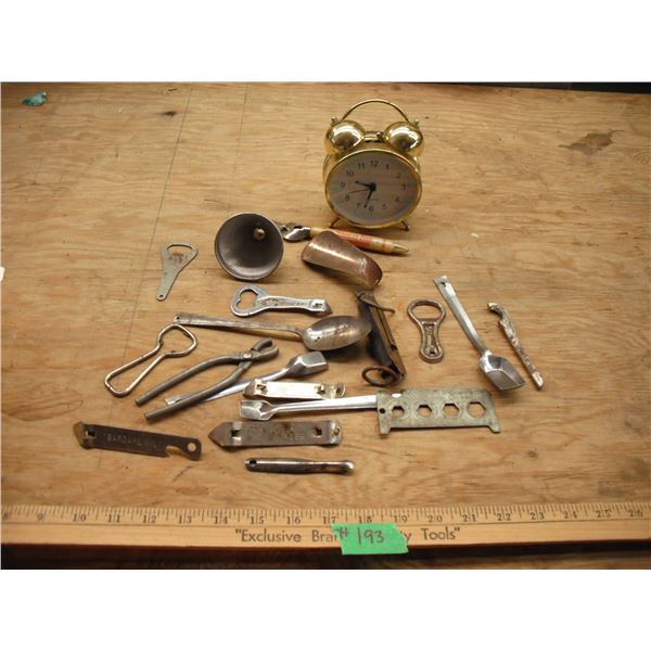 vintage bottle opoeners, funnel, etc.