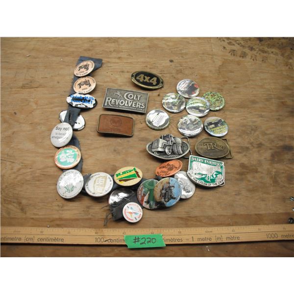 lot of belt buckles & buttons - Colt Revolvers, Schmidt, agricutural, etc.