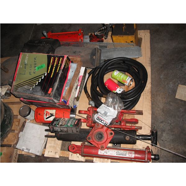 pallet of hydraulic rams, hydraulic hoses, seals, etc.