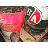 Image 2 : pallet of oil barrels (BA, Shell, Co-op), hub caps, engione parts, etc.