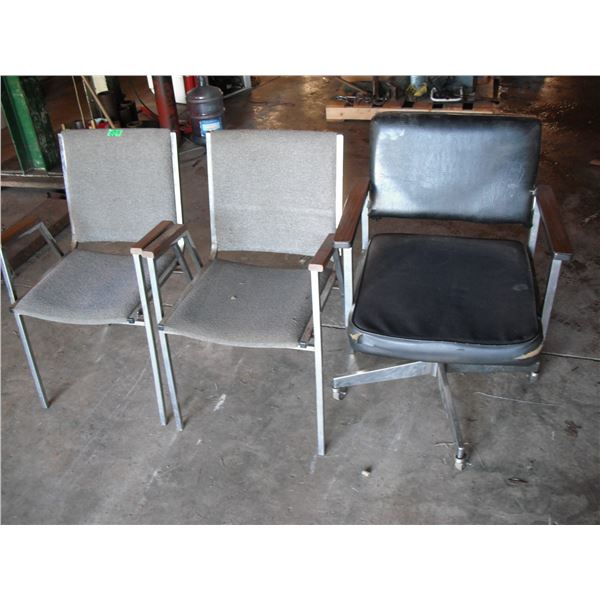 3 vintage chairs - 1 on wheels