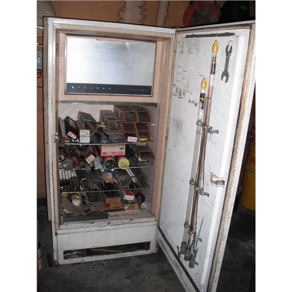 huge lot of welding rods in vintage McClary fridge