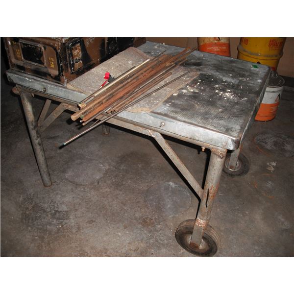 steel work talbe on caster w/ assorted metal rods - 41 x27 x28 H