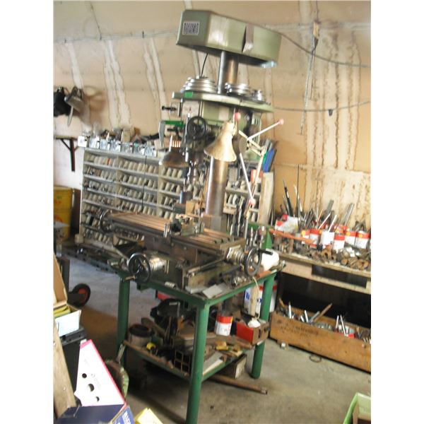 First heavy duty drilling and milling machine w/ work table & contents - table: 35"x28"x32"H