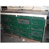 Image 2 : large work bench with drawers, work light, 2 bench vises and back board - table: 72"x28"x39"H, back 