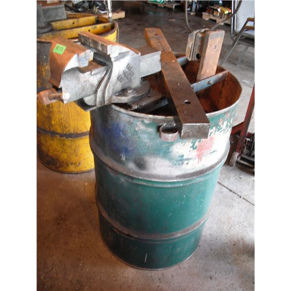 barrel made into workstand with bench vise (Canada)