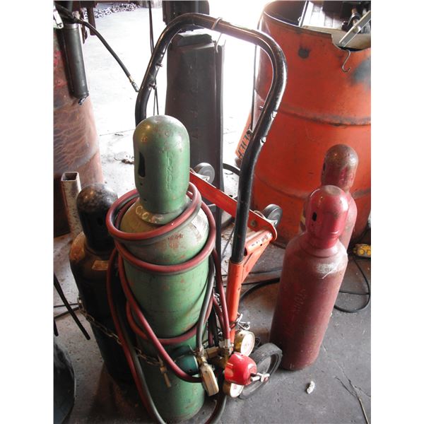 acetylene tanks w/ cart, gauges and valve