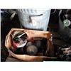Image 2 : pallet of tins, block & tackle, garbage can, etc.