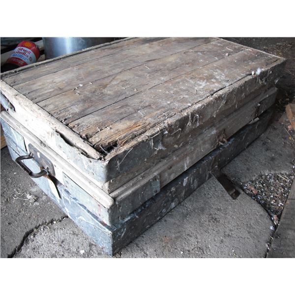 tool box with distributor caps - some look new, 33 x20 x11 H