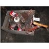 Image 1 : crate of tins, oiler, light, etc.
