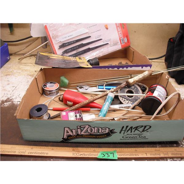 sawzall blades, vintage wrenches, solder wire, etc.