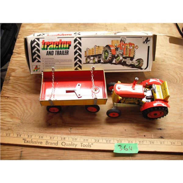 Kovap tin windup tractor and trailer in original box