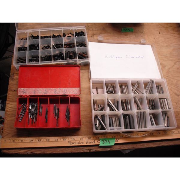 small drill bits, roll pins and cap screws