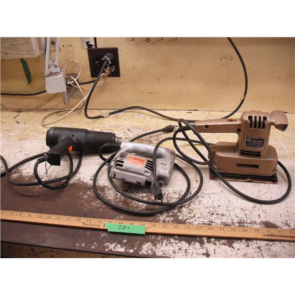 finishing sander, jigsaw and heatgun