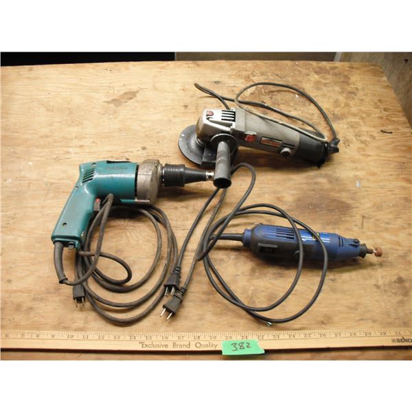 dremel, angle grinder and drywall drill