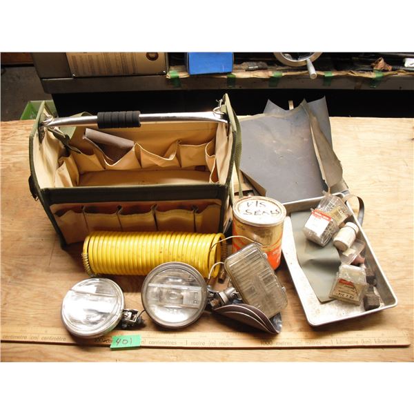 tool bag with assorted screws & lights
