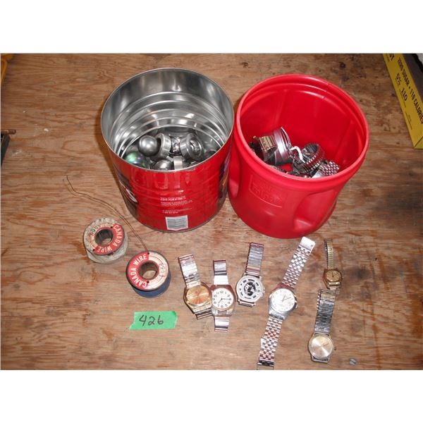 assorted watches, wire, ball bearings, etc.