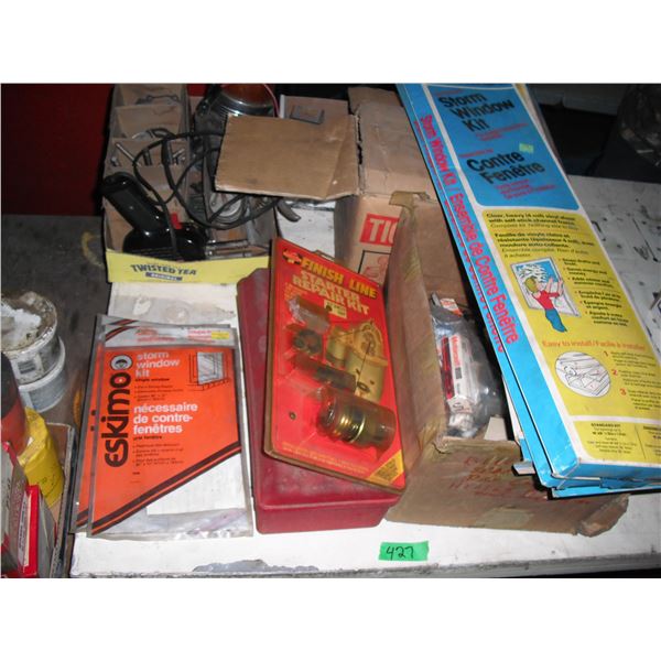 repairs kits, soldering irom, storm window kits, spark plugs, etc.