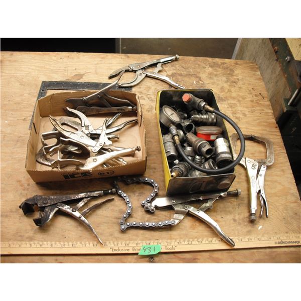 large lot of vice grips, & air tool adapters