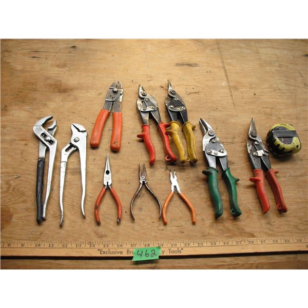 assorted pliers and tin snips