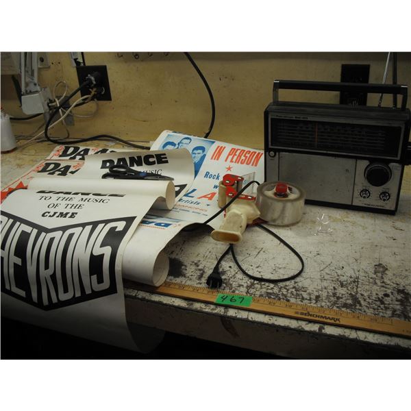 Patrolman SW-60 radio, radio posters and tape gun