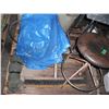 Image 2 : pallet lot - tarp, stool, broom, creeper, tiger torch, shotgun casings, etc.