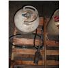 Image 6 : pallet lot - tarp, stool, broom, creeper, tiger torch, shotgun casings, etc.