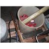 Image 7 : pallet lot - tarp, stool, broom, creeper, tiger torch, shotgun casings, etc.