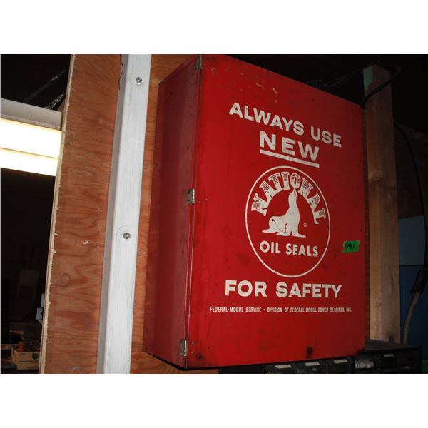 National oil seals parts cabinet with assorted seals and bearings