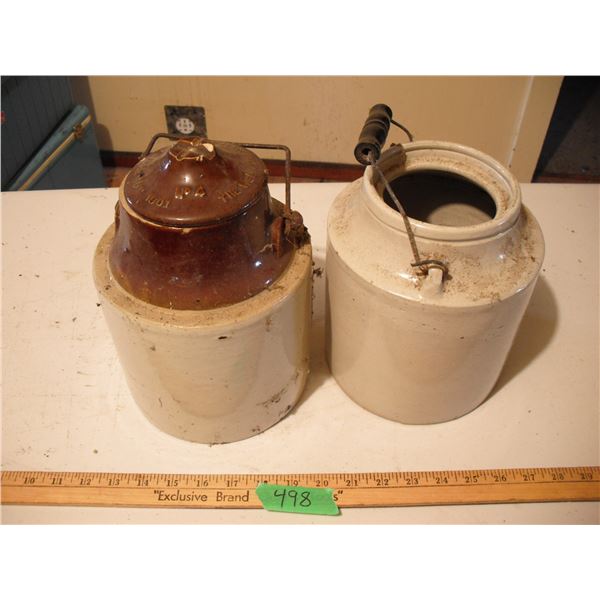 2 pickle crocks - 1 with bad cracks