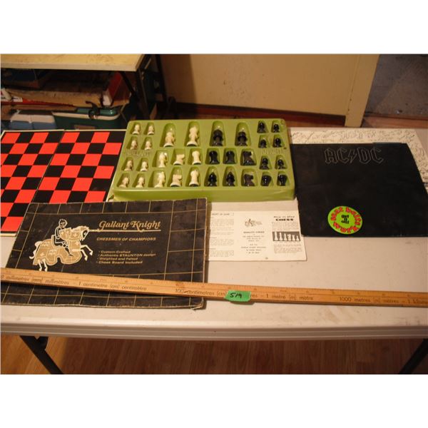 Chess set, roughriders signed picture & ACDC record